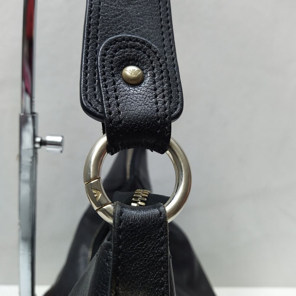 Emporio Armani Black Leather Zipper Closure Hobo Shoulder Bag - Picture 7 of 16